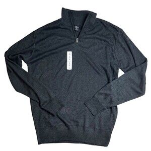 NWOT HA Man Dark Gray Long sleeve 1/4 Zip Lightweight Pullover Sweater Sz Large